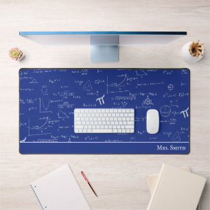 Navy Blue Math Formulas Equations Teacher Desk Mat