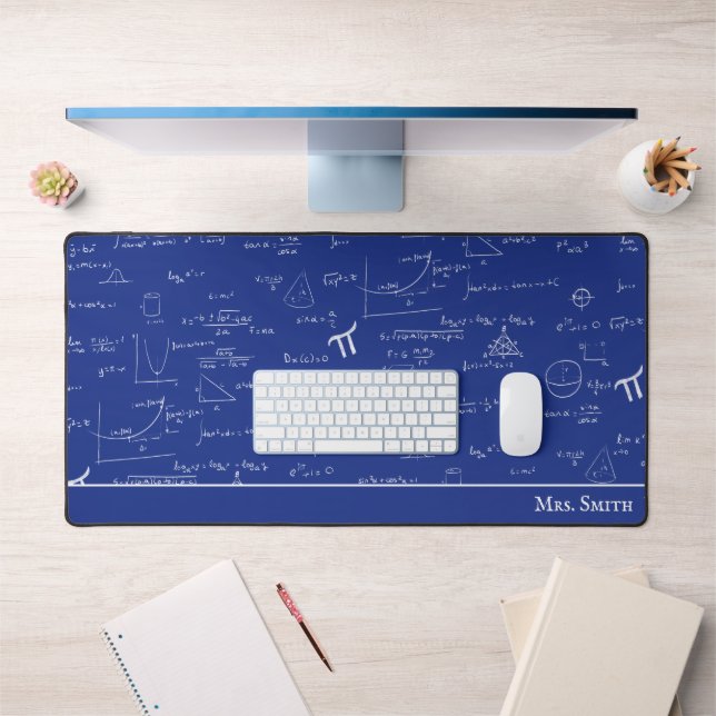 Navy Blue Math Formulas Equations Teacher Desk Mat (Office 1)