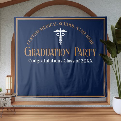 Navy Blue Medical School Graduation Photo Booth Tapestry
