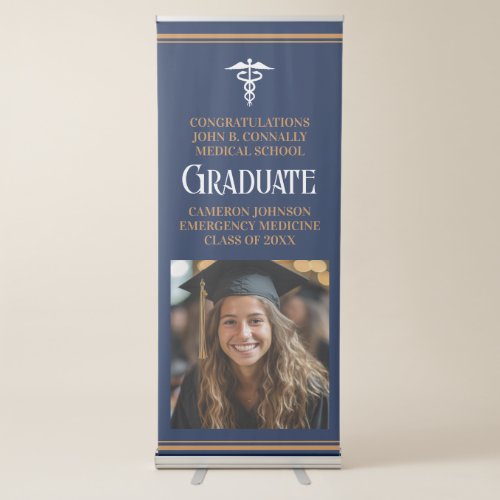 Navy Blue Medical School Photo Graduation Party Retractable Banner