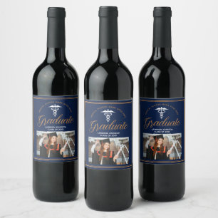 Navy Blue Medical School Photo Graduation Party Wine Label