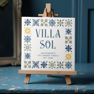 Navy Blue Mediterranean Design Floral Geometric Ceramic Tile