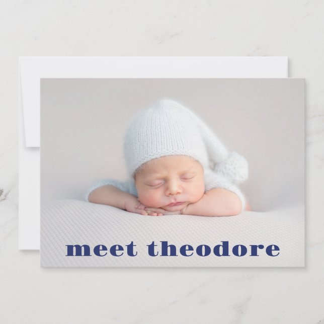 Navy Blue Meet Baby Boy Photo Collage Birth Announ Announcement (Front)