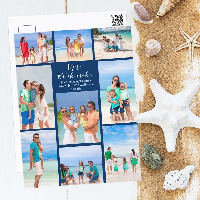 Navy Blue Mele Kalikimaka Photo Collage Beach Holiday Postcard (Creator Uploaded)