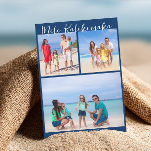 Navy Blue Mele Kalikimaka Photo Collage Christmas Holiday Card