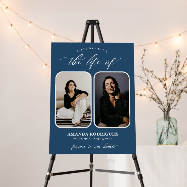 Navy Blue Memorial Funeral Two Photos  Foam Board (In Situ (Stand))