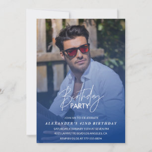  Navy blue Men Photo 42nd birthday party Invitation