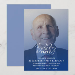 Navy blue Men Photo 91st birthday party Invitation