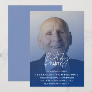 Navy blue Men Photo 94th birthday party Invitation