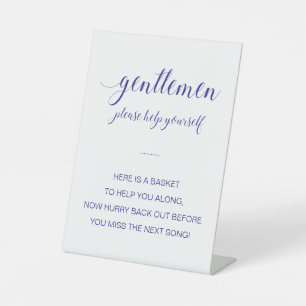 Navy Blue Mens Bathroom Basket Wedding Pedestal Sign