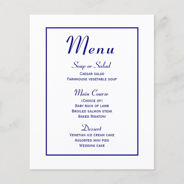 Navy Blue Menu - Minimalist Modern Wedding Elegant (Front)