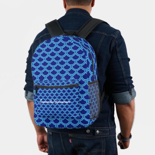 Navy Blue Mermaid Texture Printed Backpack