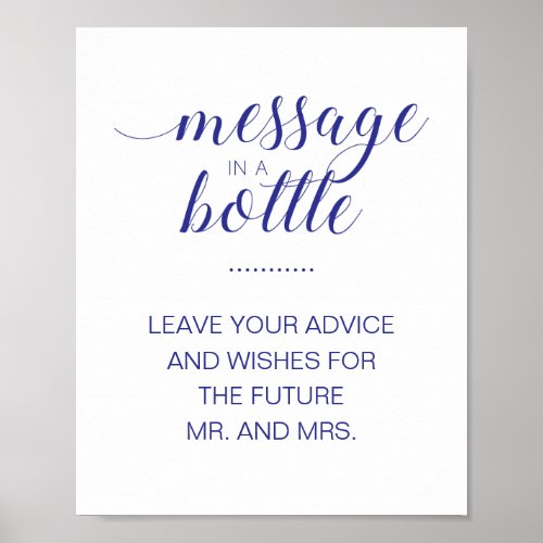 Navy Blue Message In A Bottle Bridal Shower Advice Poster
