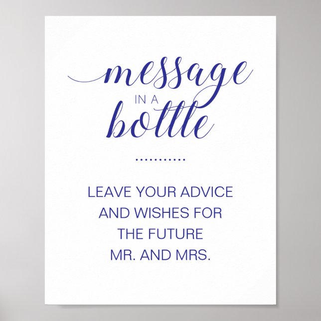 Navy Blue Message In A Bottle Bridal Shower Advice Poster (Front)