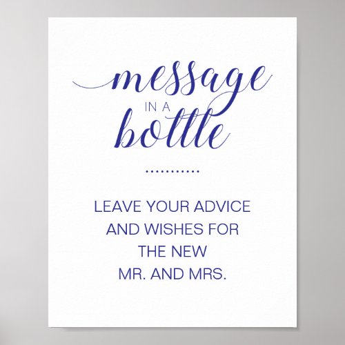 Navy Blue Message In A Bottle Wedding Advice Sign