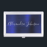 Navy Blue Metallic Foil Modern Business Business Card Case<br><div class="desc">Navy Blue Foil Metallic Stainless Steel Minimalist Business Card Holder with white lettered script signature typography for the monogram. The Foil Metal Business Card Holders can be customized with your name. Please contact the designer for customized matching items.</div>