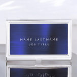 Navy Blue Metallic Foil Modern Business Business Card Case<br><div class="desc">Navy Blue Foil Metallic Stainless Steel Minimalist Business Card Holder with white lettered script signature typography for the monogram. The Foil Metal Business Card Holders can be customized with your name. Please contact the designer for customized matching items.</div>