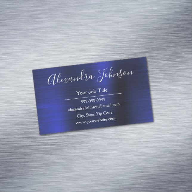 Navy Blue Metallic Foil Modern Business Business Card Magnet (In Situ)