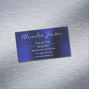 Navy Blue Metallic Foil Modern Business Card Magnet