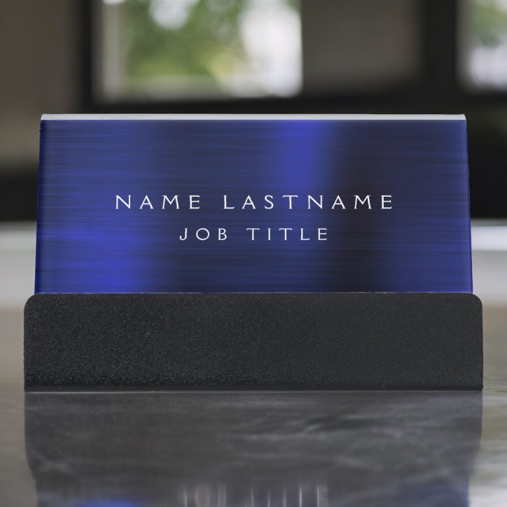 Navy Blue Metallic Foil Modern Business Desk Business Card Holder