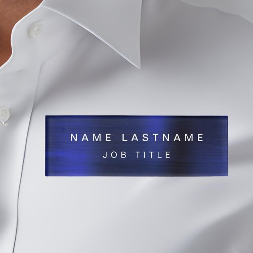 Navy Blue Metallic Foil Modern Business Name Tag