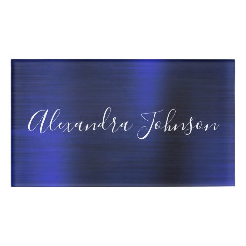 Navy Blue Metallic Foil Modern Business Name Tag