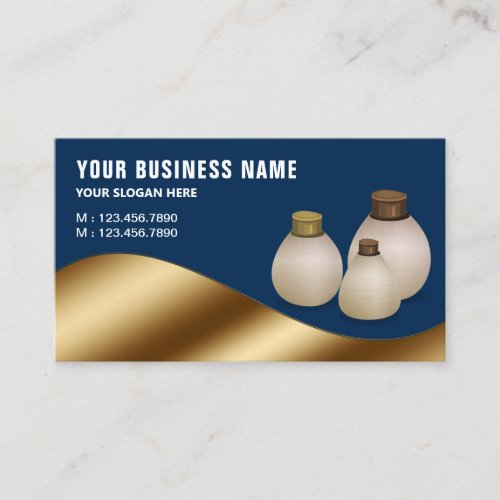Navy Blue Metallic Gold Aroma Oil Perfume Bottle Business Card
