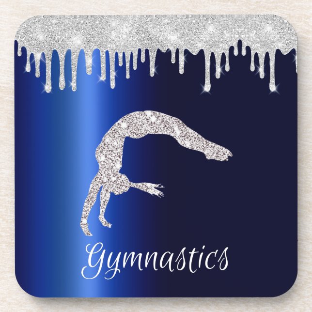 Navy Blue Metallic Silver Sparkle Gymnastics Beverage Coaster (Front)