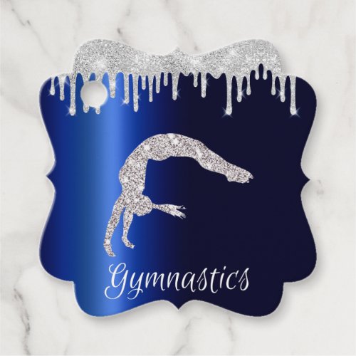 Navy Blue Metallic Silver Sparkle Gymnastics Favor Tags