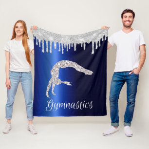 Navy Blue Metallic Silver Sparkle Gymnastics Fleece Blanket