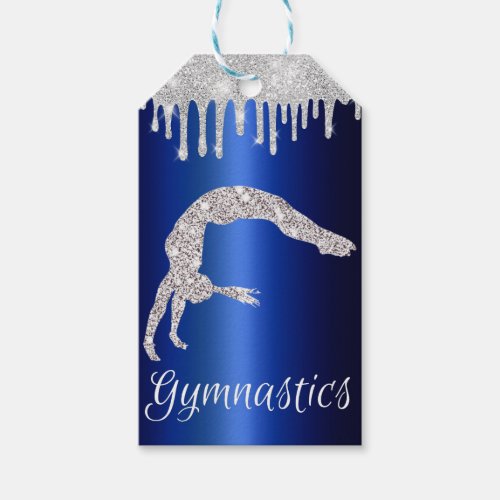 Navy Blue Metallic Silver Sparkle Gymnastics Gift Tags