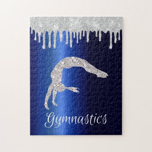 Navy Blue Metallic Silver Sparkle Gymnastics Jigsaw Puzzle