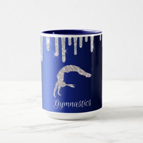 Navy Blue Metallic Silver Sparkle Gymnastics Mug