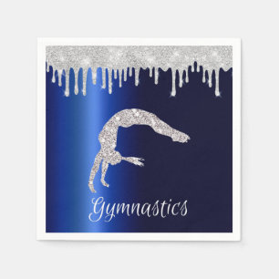 Navy Blue Metallic Silver Sparkle Gymnastics Napkins