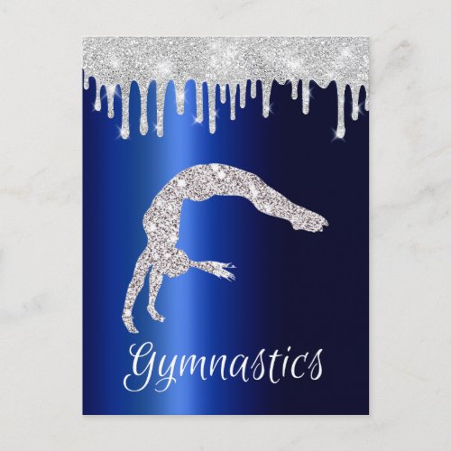 Navy Blue Metallic Silver Sparkle Gymnastics Postcard