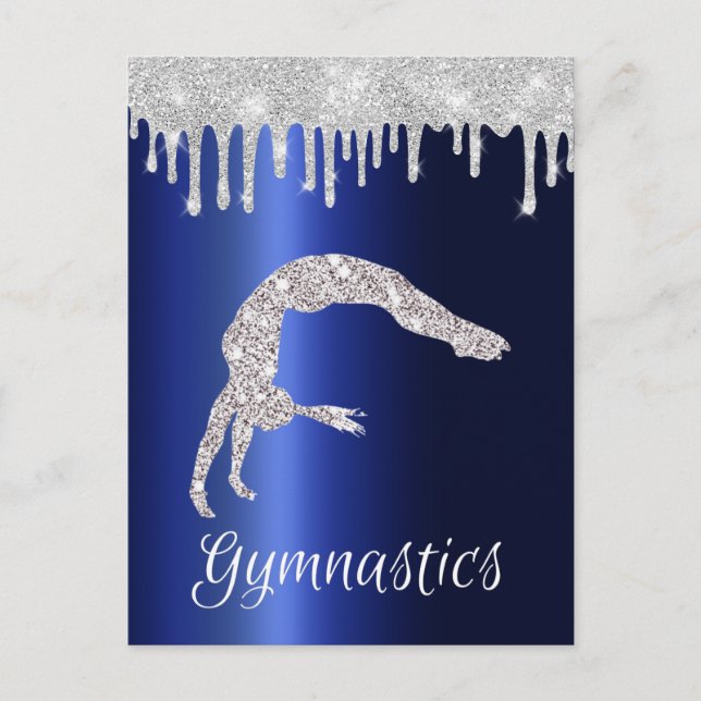 Navy Blue Metallic Silver Sparkle Gymnastics Postcard (Front)