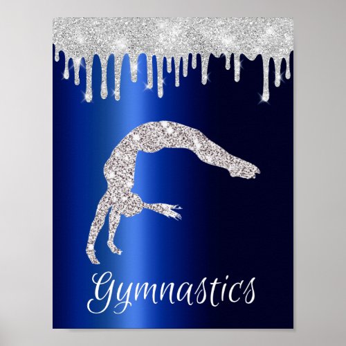 Navy Blue Metallic Silver Sparkle Gymnastics Poster
