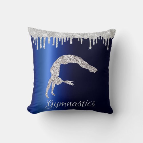 Navy Blue Metallic Silver Sparkle Gymnastics Throw Pillow