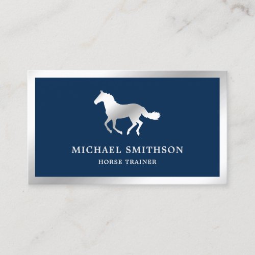 Navy Blue Metallic Steel Horse Riding Instructor Business Card