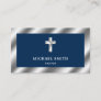 Navy Blue Metallic Steel Jesus Christ Cross Pastor Business Card