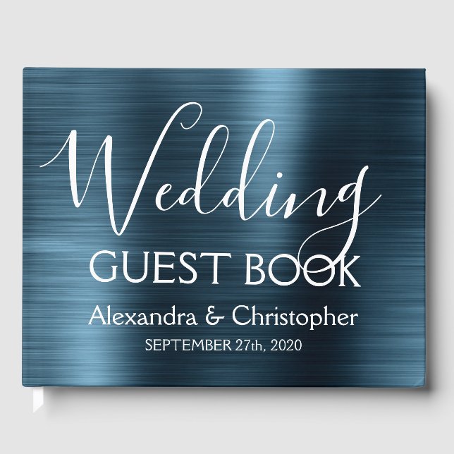 Navy Blue Metallic Wedding Guest Book (Front)