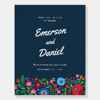 Navy Blue Mexican Embroidery Wedding Welcome