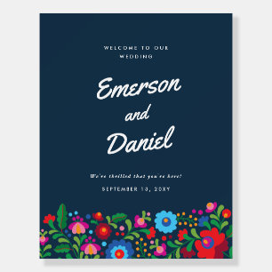 Navy Blue Mexican Embroidery Wedding Welcome Foam Board