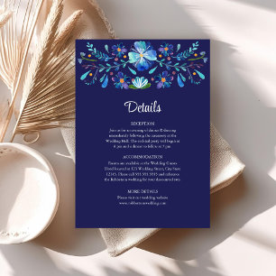 Navy Blue Mexican Floral Fiesta Wedding Details Invitation