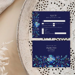 Navy Blue Mexican Floral Fiesta Wedding RSVP Card
