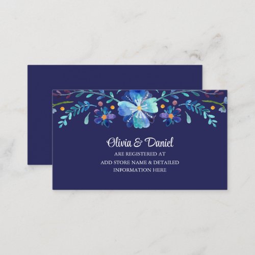 Navy Blue Mexican Flower Fiesta Wedding Registry Enclosure Card