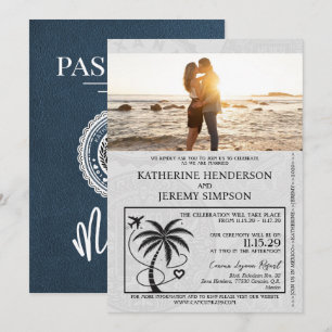 Navy Blue Mexico Passport Wedding Invitation