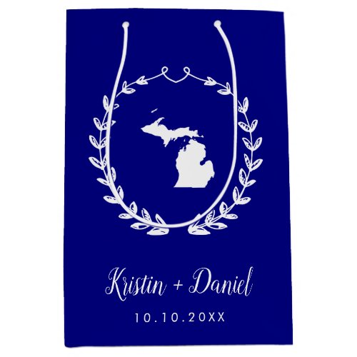 Navy Blue Michigan Map Wedding Welcome Swag Medium Gift Bag