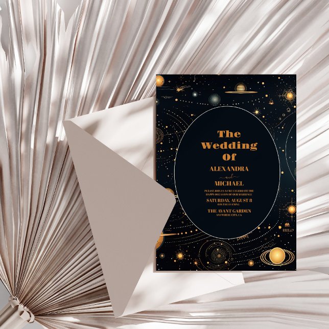 Navy Blue Mid Summer Night Dream Celestial Wedding Invitation (Creator Uploaded)