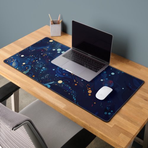 Navy blue midnight swirl galaxy abstract desk mat